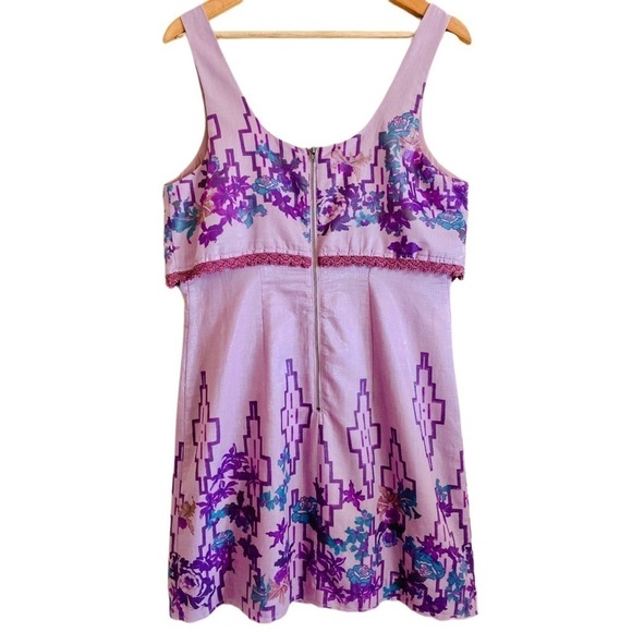 Free People Floral Preppy Scoop Neck Mini Dress Size 10 Cocktail Vacation - Picture 4 of 8